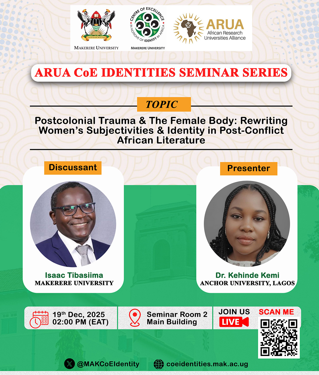 ARUA CoE Identities Seminar Series: Postcolonial Trauma & The Female Body: Rewriting Women's Subjectivities & Identity in Post-Conflict African Literature