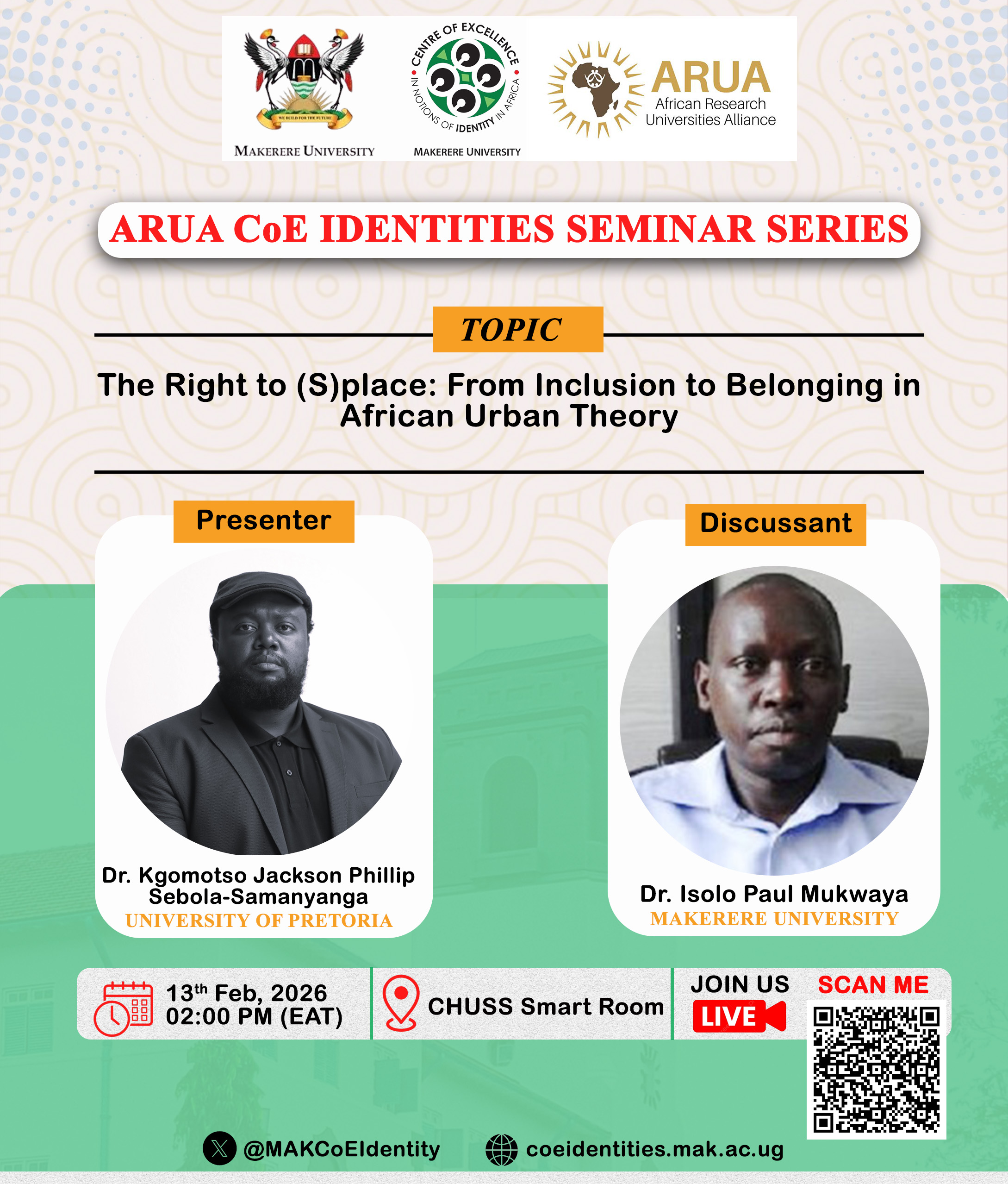 Seminar Series: The Right to (S)place: From Inclusion to Belonging in African Urban Theory