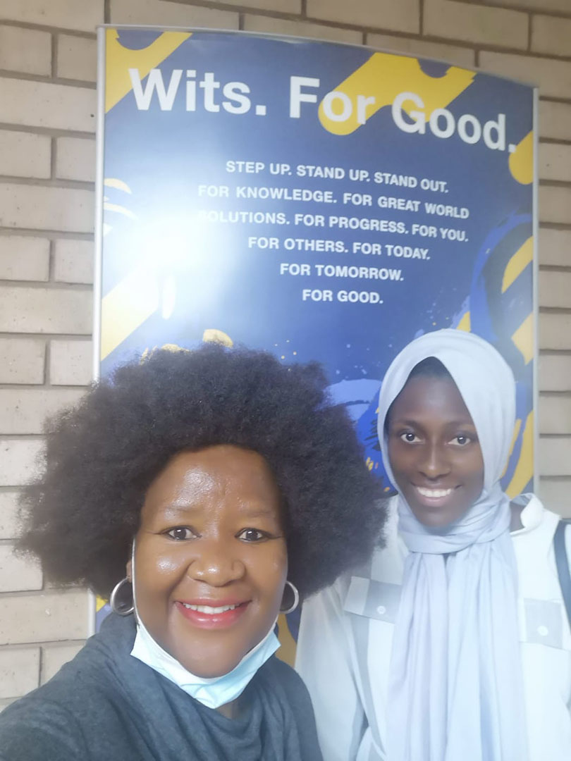 L-R, CoE Identities Administrator (Salama Nakiranda) with Dr. Motlalepule Nathane Taulela, Social Work Department, College of Social Science, WITS