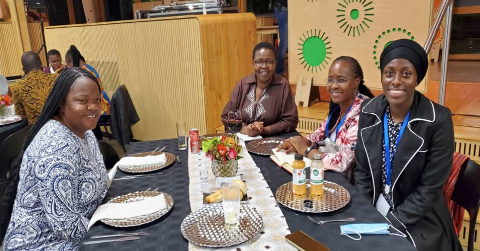 L-R, Shiela Chikulo (Communications Person SFS), Prof. Lindiwe Majele Sibanda (Director SFS), Assoc. Prof. Sarah Ssali (Director, CoE Identities), Nakiranda Salama (Administrator, CoE Identities ARUA CoE Identities meets and talks to ARUA CoE Sustainable Food Systems CoE SFS). 